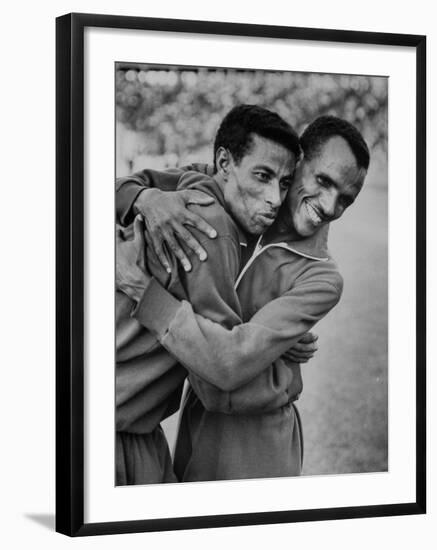 Ethiopian Runners Abebe Bikila and Mamo Wolde During Exhibition Race at Berlin Olympic Stadium-null-Framed Premium Photographic Print