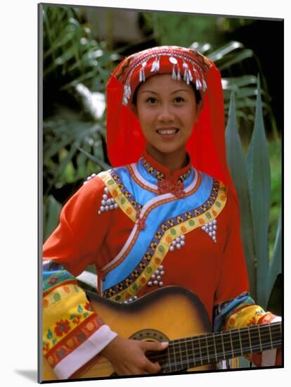 Ethnic Dancer Playing Guitar, Kunming, Yunnan Province, China-Bill Bachmann-Mounted Photographic Print