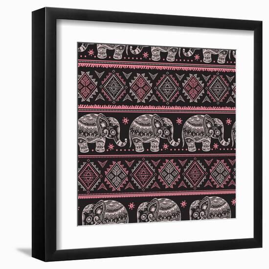 Ethnic Elephant Seamless-transiastock-Framed Art Print