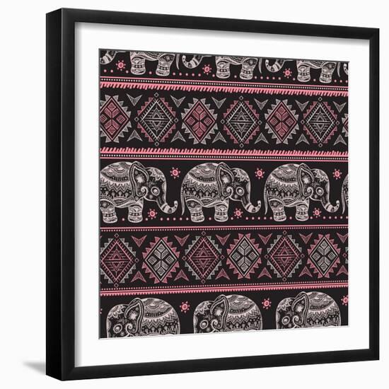 Ethnic Elephant Seamless-transiastock-Framed Art Print