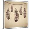 Ethnic Feather On The Cardboard Background-transiastock-Mounted Art Print