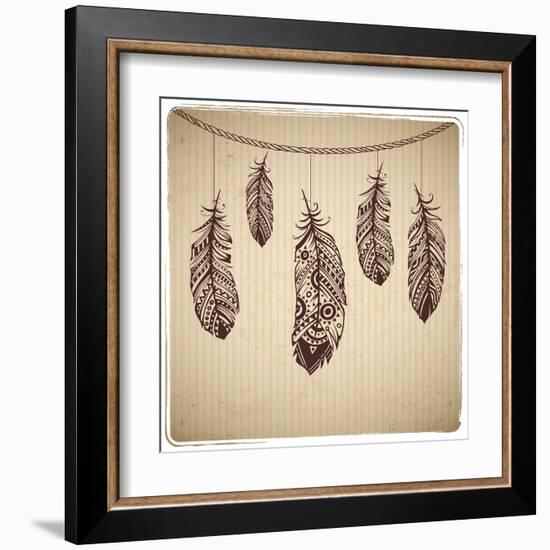 Ethnic Feather On The Cardboard Background-transiastock-Framed Art Print