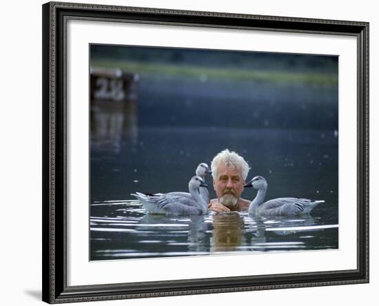 Ethologist/Animal Behaviorist, Dr. Konrad Lorenz with Graylag Geese-Nina Leen-Framed Premium Photographic Print