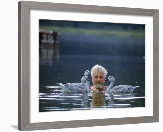 Ethologist/Animal Behaviorist, Dr. Konrad Lorenz with Graylag Geese-Nina Leen-Framed Premium Photographic Print