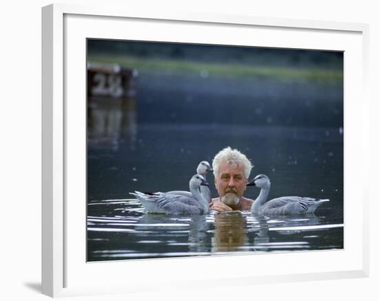 Ethologist/Animal Behaviorist, Dr. Konrad Lorenz with Graylag Geese-Nina Leen-Framed Premium Photographic Print