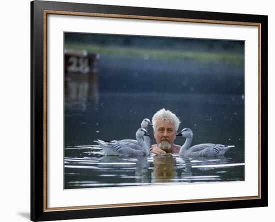 Ethologist/Animal Behaviorist, Dr. Konrad Lorenz with Graylag Geese-Nina Leen-Framed Premium Photographic Print