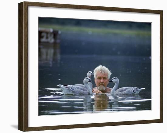 Ethologist/Animal Behaviorist, Dr. Konrad Lorenz with Graylag Geese-Nina Leen-Framed Premium Photographic Print