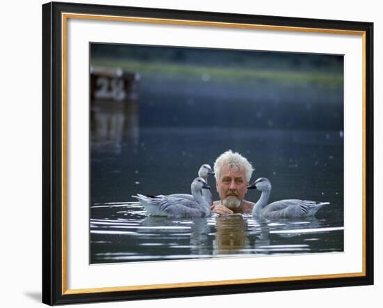 Ethologist/Animal Behaviorist, Dr. Konrad Lorenz with Graylag Geese-Nina Leen-Framed Premium Photographic Print