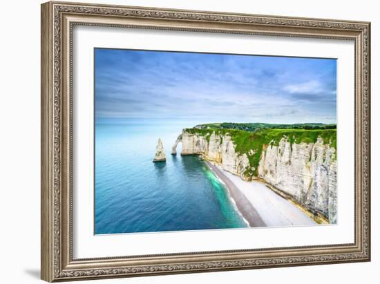 Etretat Aval Cliff, Rocks and Natural Arch Landmark and Blue Ocean-stevanzz-Framed Photographic Print