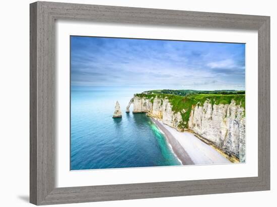 Etretat Aval Cliff, Rocks and Natural Arch Landmark and Blue Ocean-stevanzz-Framed Photographic Print