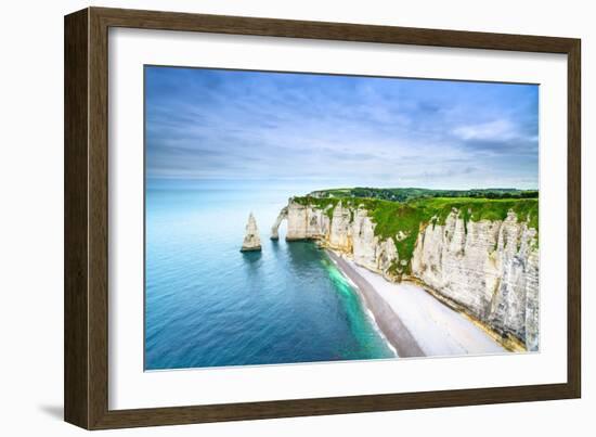 Etretat Aval Cliff, Rocks and Natural Arch Landmark and Blue Ocean-stevanzz-Framed Photographic Print