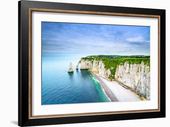 Etretat Aval Cliff, Rocks and Natural Arch Landmark and Blue Ocean-stevanzz-Framed Photographic Print