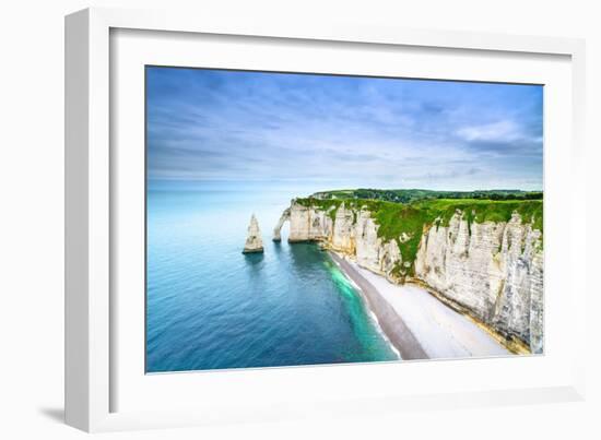 Etretat Aval Cliff, Rocks and Natural Arch Landmark and Blue Ocean-stevanzz-Framed Photographic Print