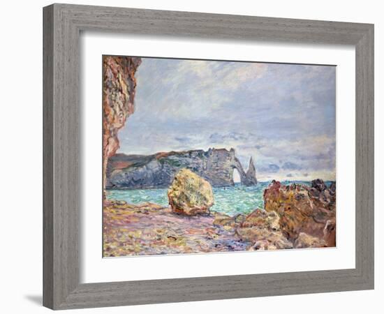 Etretat, Beach and Falaise D'Aval, 1884-Claude Monet-Framed Giclee Print