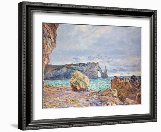 Etretat, Beach and Falaise D'Aval, 1884-Claude Monet-Framed Giclee Print