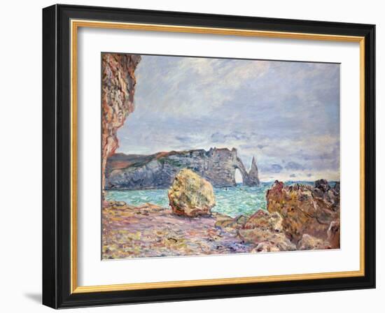 Etretat, Beach and Falaise D'Aval, 1884-Claude Monet-Framed Giclee Print