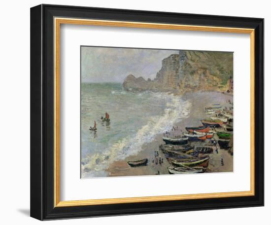 Etretat, Beach and the Porte D'Amont, 1883-Claude Monet-Framed Giclee Print