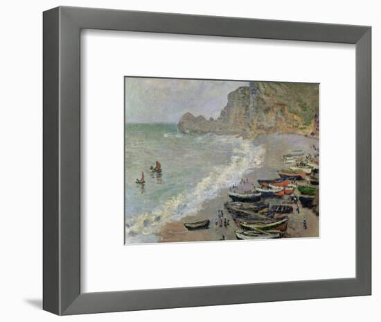 Etretat, Beach and the Porte D'Amont, 1883-Claude Monet-Framed Premium Giclee Print