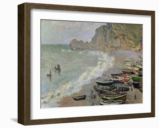 Etretat, Beach and the Porte D'Amont, 1883-Claude Monet-Framed Giclee Print