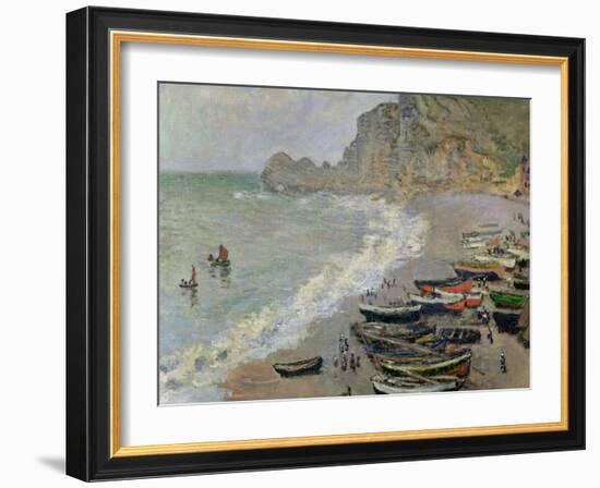 Etretat, Beach and the Porte D'Amont, 1883-Claude Monet-Framed Giclee Print