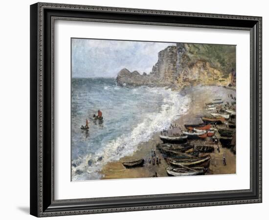 Etretat, Beach and the Porte D'Amont-Claude Monet-Framed Art Print