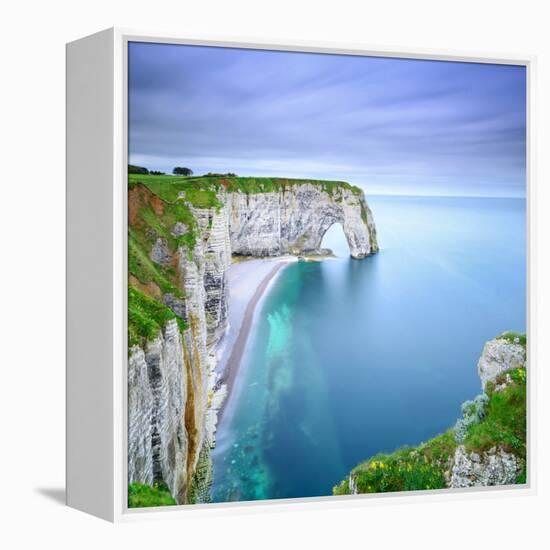 Etretat, La Manneporte Natural Rock Arch Wonder, Cliff and Beach. Long Exposure Photography. Norman-stevanzz-Framed Stretched Canvas