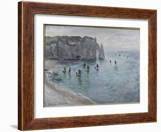 Etretat, la porte d'Aval : bateau de pêche sortant du port-Claude Monet-Framed Giclee Print