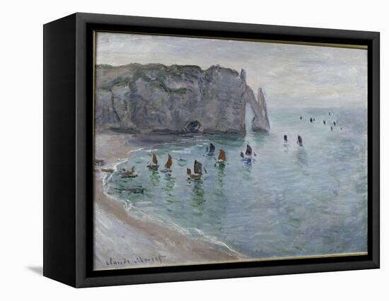 Etretat, la porte d'Aval : bateau de pêche sortant du port-Claude Monet-Framed Premier Image Canvas
