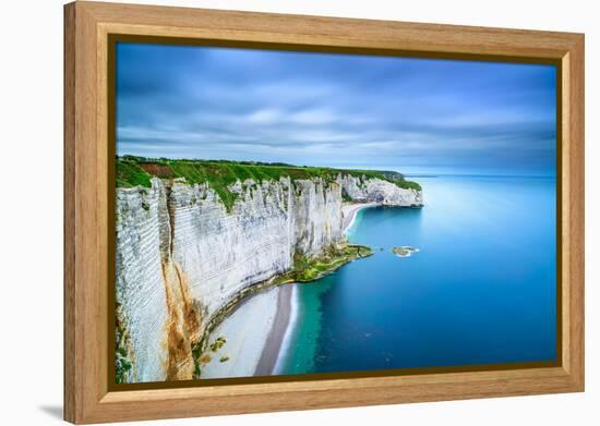 Etretat, Rock Cliff and Beach. Aerial View. Normandy, France-stevanzz-Framed Premier Image Canvas