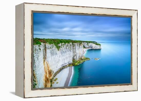 Etretat, Rock Cliff and Beach. Aerial View. Normandy, France-stevanzz-Framed Premier Image Canvas