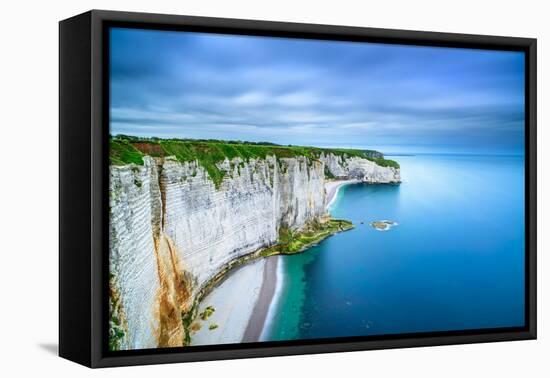 Etretat, Rock Cliff and Beach. Aerial View. Normandy, France-stevanzz-Framed Premier Image Canvas