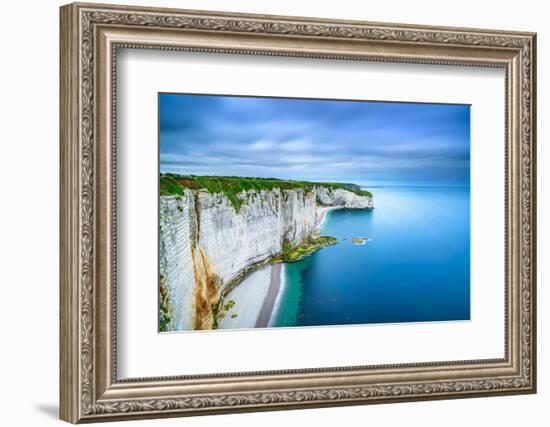 Etretat, Rock Cliff and Beach. Aerial View. Normandy, France-stevanzz-Framed Photographic Print