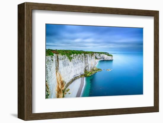 Etretat, Rock Cliff and Beach. Aerial View. Normandy, France-stevanzz-Framed Photographic Print
