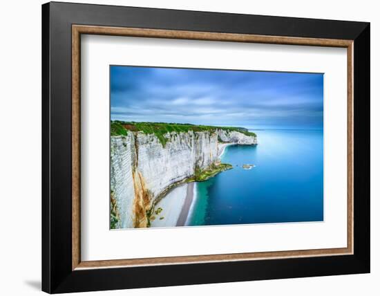 Etretat, Rock Cliff and Beach. Aerial View. Normandy, France-stevanzz-Framed Photographic Print