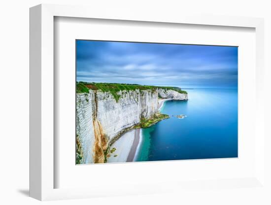 Etretat, Rock Cliff and Beach. Aerial View. Normandy, France-stevanzz-Framed Photographic Print