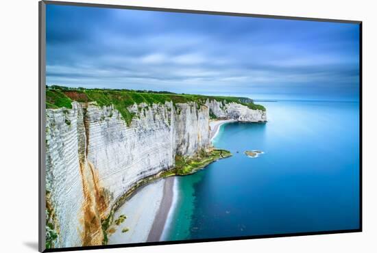 Etretat, Rock Cliff and Beach. Aerial View. Normandy, France-stevanzz-Mounted Photographic Print