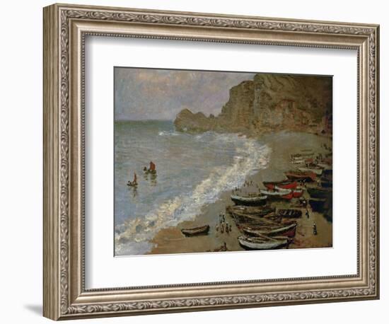 Etretat: The Beach and Harbour of Amont, 1883-Claude Monet-Framed Giclee Print