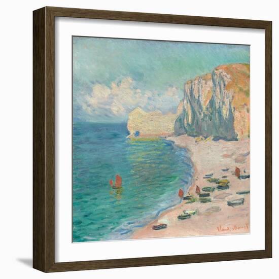 Étretat: the Beach and the Falaise D'amont, 1885 (Oil on Canvas)-Claude Monet-Framed Giclee Print