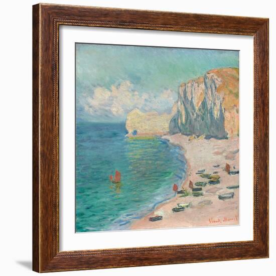 Étretat: the Beach and the Falaise D'amont, 1885 (Oil on Canvas)-Claude Monet-Framed Giclee Print