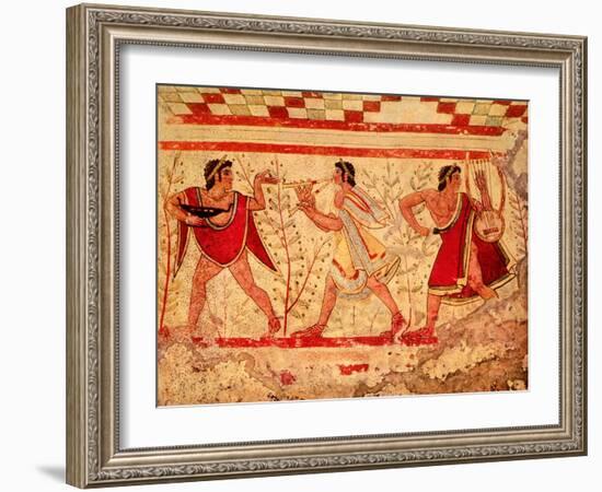 Etruscan Musicians, Copy of a 5th Century BC Fresco in the Tomb of the Leopard at Tarquinia-null-Framed Giclee Print