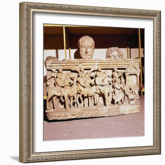 Etruscan Sarcophagus of Funeral procession approaching a shrine-Unknown-Framed Giclee Print