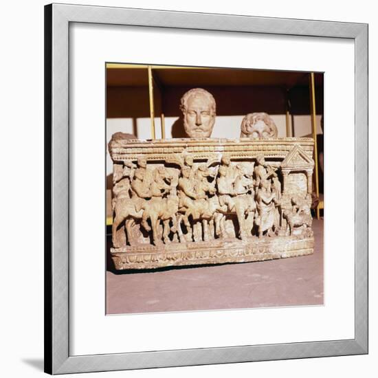 Etruscan Sarcophagus of Funeral procession approaching a shrine-Unknown-Framed Giclee Print