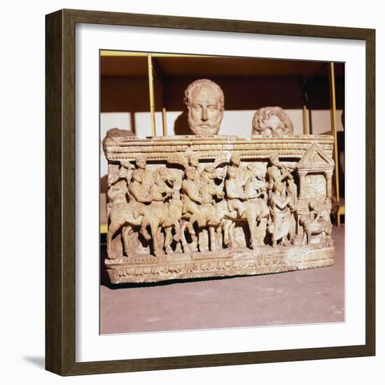 Etruscan Sarcophagus of Funeral procession approaching a shrine-Unknown-Framed Giclee Print