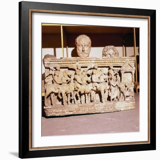 Etruscan Sarcophagus of Funeral procession approaching a shrine-Unknown-Framed Giclee Print