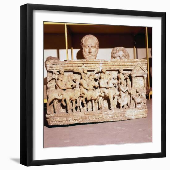 Etruscan Sarcophagus of Funeral procession approaching a shrine-Unknown-Framed Giclee Print