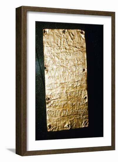 Etruscan Script on Gold Leaf at Villa Giulia, Rome, late 6th century BC- early 5th century BC-Unknown-Framed Giclee Print