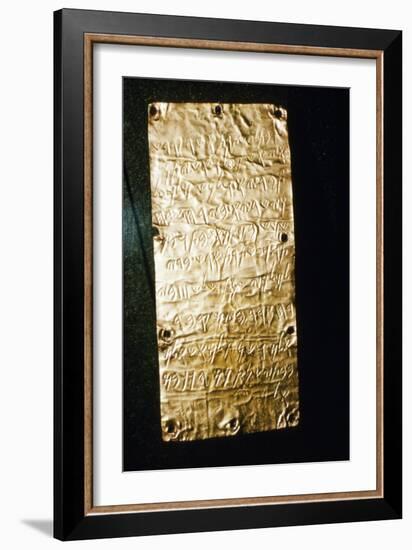Etruscan Script on Gold Leaf at Villa Giulia, Rome, late 6th century BC- early 5th century BC-Unknown-Framed Giclee Print