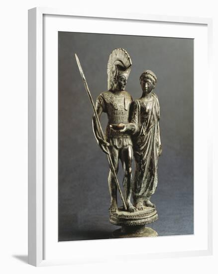 Etruscan Sculptural Group Representing Young Woman Offering Libation Phiale to Warrior-null-Framed Giclee Print