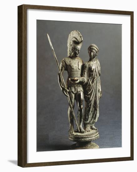 Etruscan Sculptural Group Representing Young Woman Offering Libation Phiale to Warrior-null-Framed Giclee Print