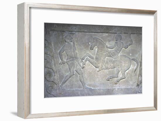 Etruscan Stela Detail, Combat between horseman and foot-soldier, c4th century BC-Unknown-Framed Giclee Print